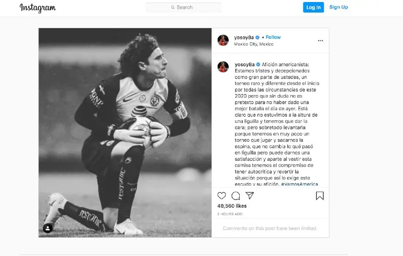 Mensaje de Guillermo Ochoa en Instagram
