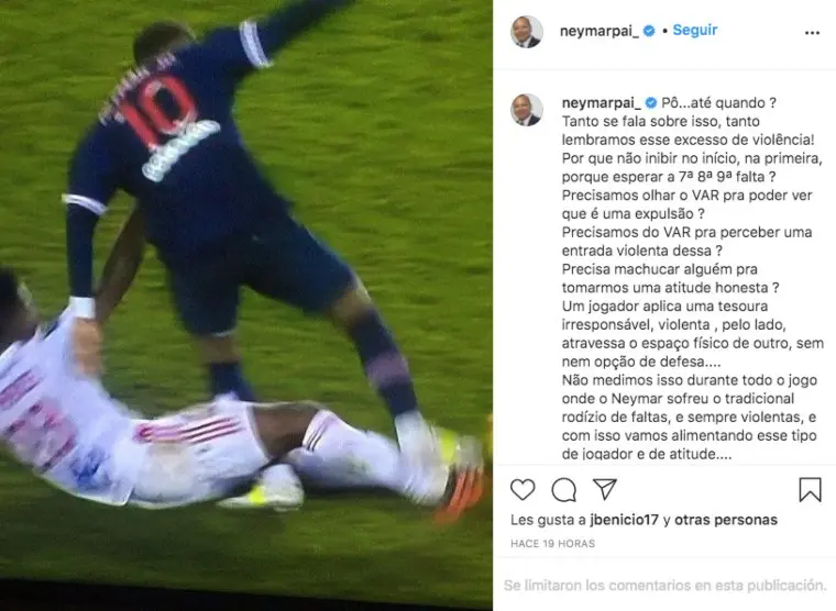 Neymar Pai escribió una critica en su cuenta de Instagram.