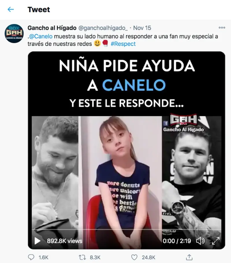 Video de la niña que le pidió ayuda a Saúl Canelo Álvarez - Twitter