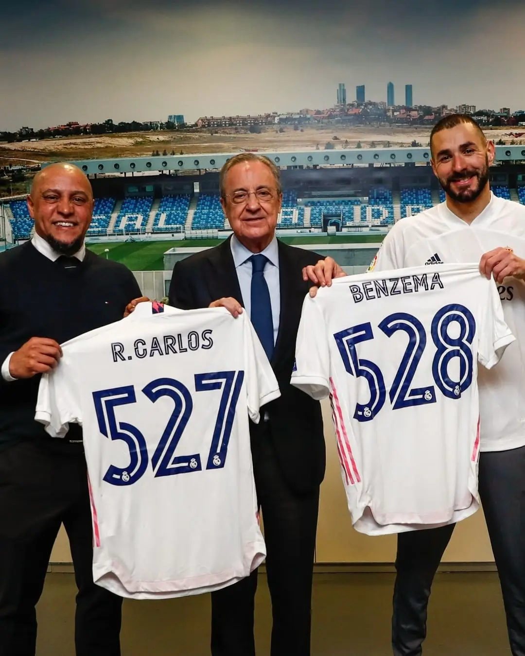 Roberto Carlos, Florentino Pérez y Karim Benzema