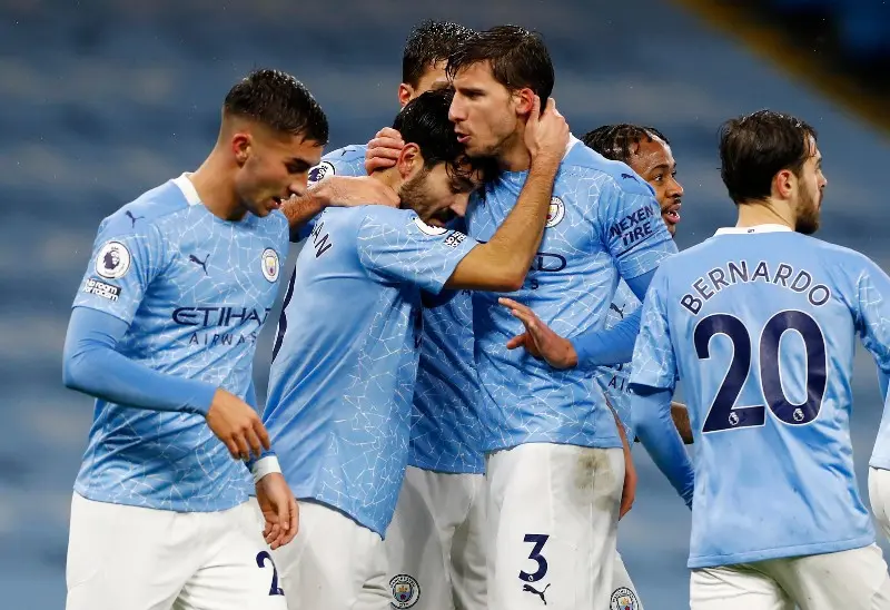 Boxing Day 2020: Jugadores del Manchester City celebran un gol contra el Newcastle - Twitter @premierleague