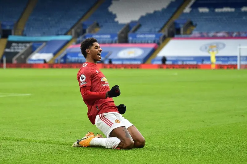 Boxing Day 2020: Marcus Rashford celebra su gol en el duelo entre Manchester United y Leicester City - Twitter @premierleague