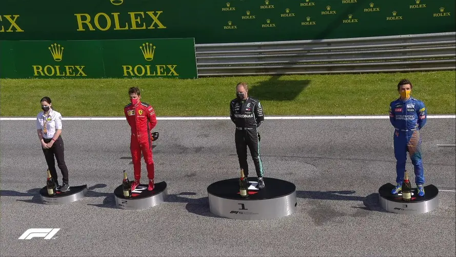 Podio del Gran Premio de Austria 2020 de F1 - Twitter @F1