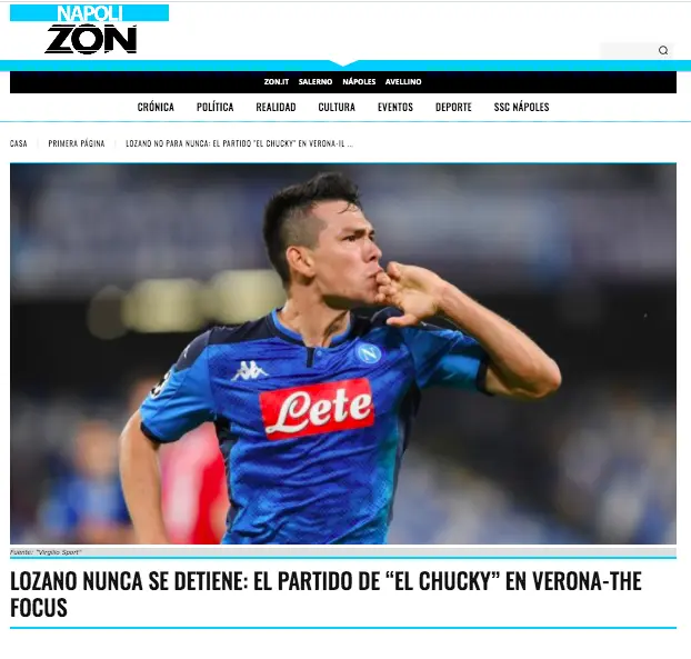 La actuación de Lozano fue destacada por el Napoli Zion