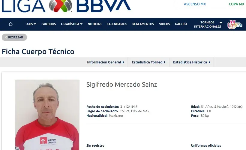 Sigifredo Mercado registado en la Liga MX - Cortesía: ligamx.net