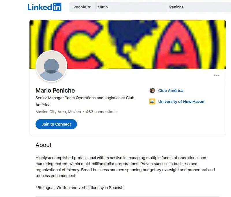 Perfil de Mario Peniche - Captura de pantalla (LinkedIn)