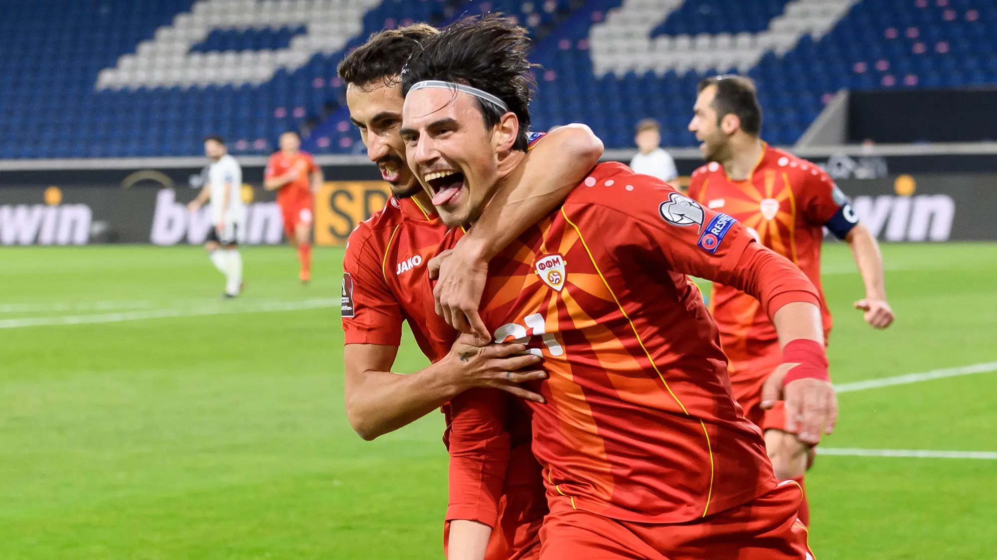 Jugadores de Macedonia celebrando gol ante Alemania