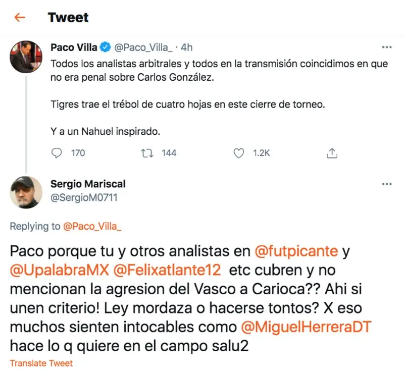 Aficionado reacción Vasco Aguirre Carioca - Twitter