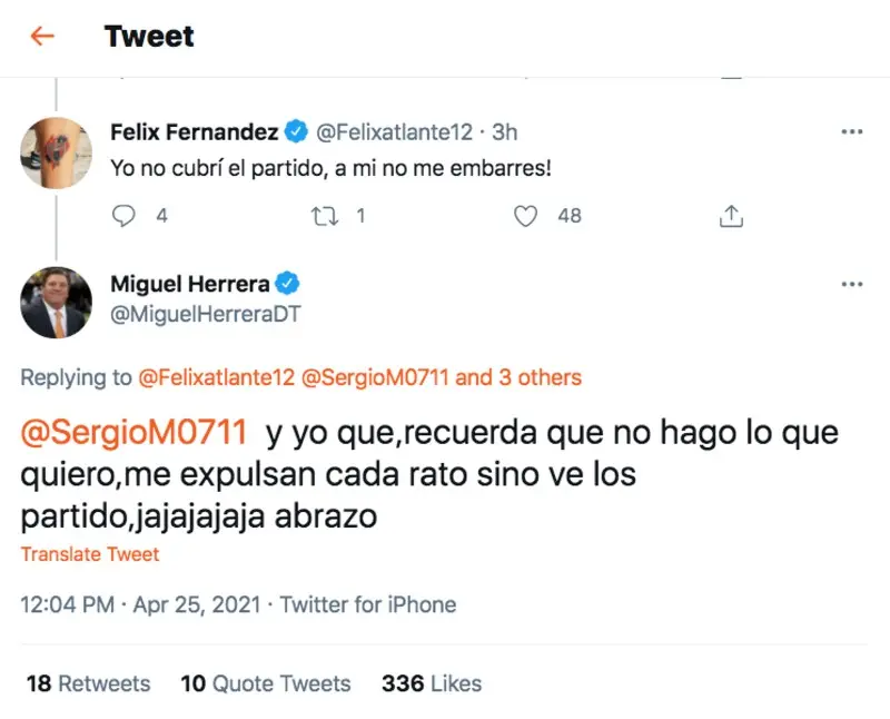 Aficionado reacción Vasco Aguirre Carioca Piojo - Twitter