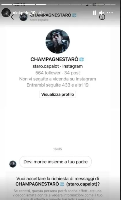 Nicoló Pirlo publicó los mensajes que recibió en su Instagram.