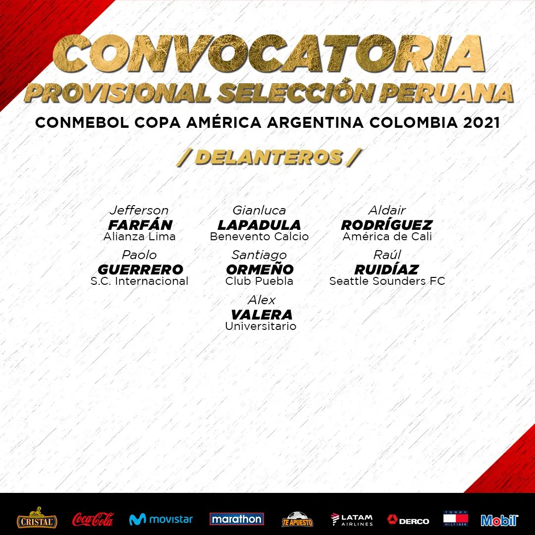 Atacantes de la prelista de Perú - @SeleccionPeru