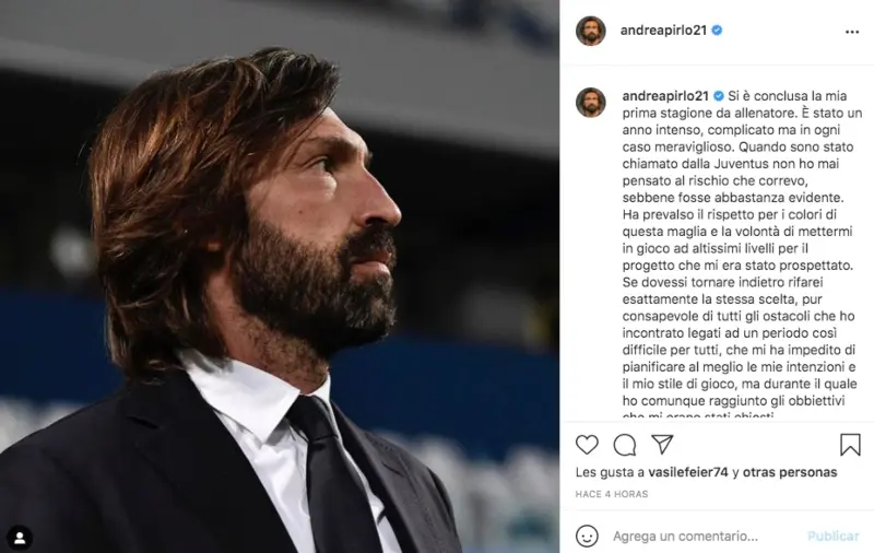 Andea Pirlo escribió un mensaje en sus cuentas oficiales.
