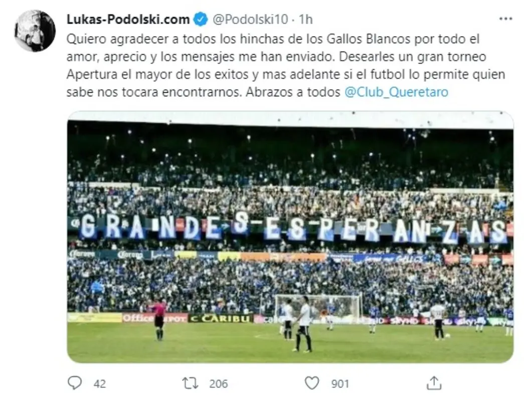 El alemán mandó su mensaje a través de sus redes sociales. Foto Twitter Lukas Podolski