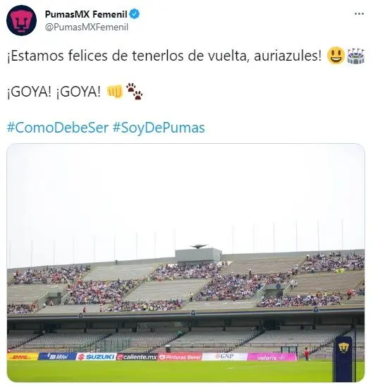 Las redes reprobaron el acomodo de la gente en el Estadio Olímpico. Foto: Twitter Pumas Femenil.