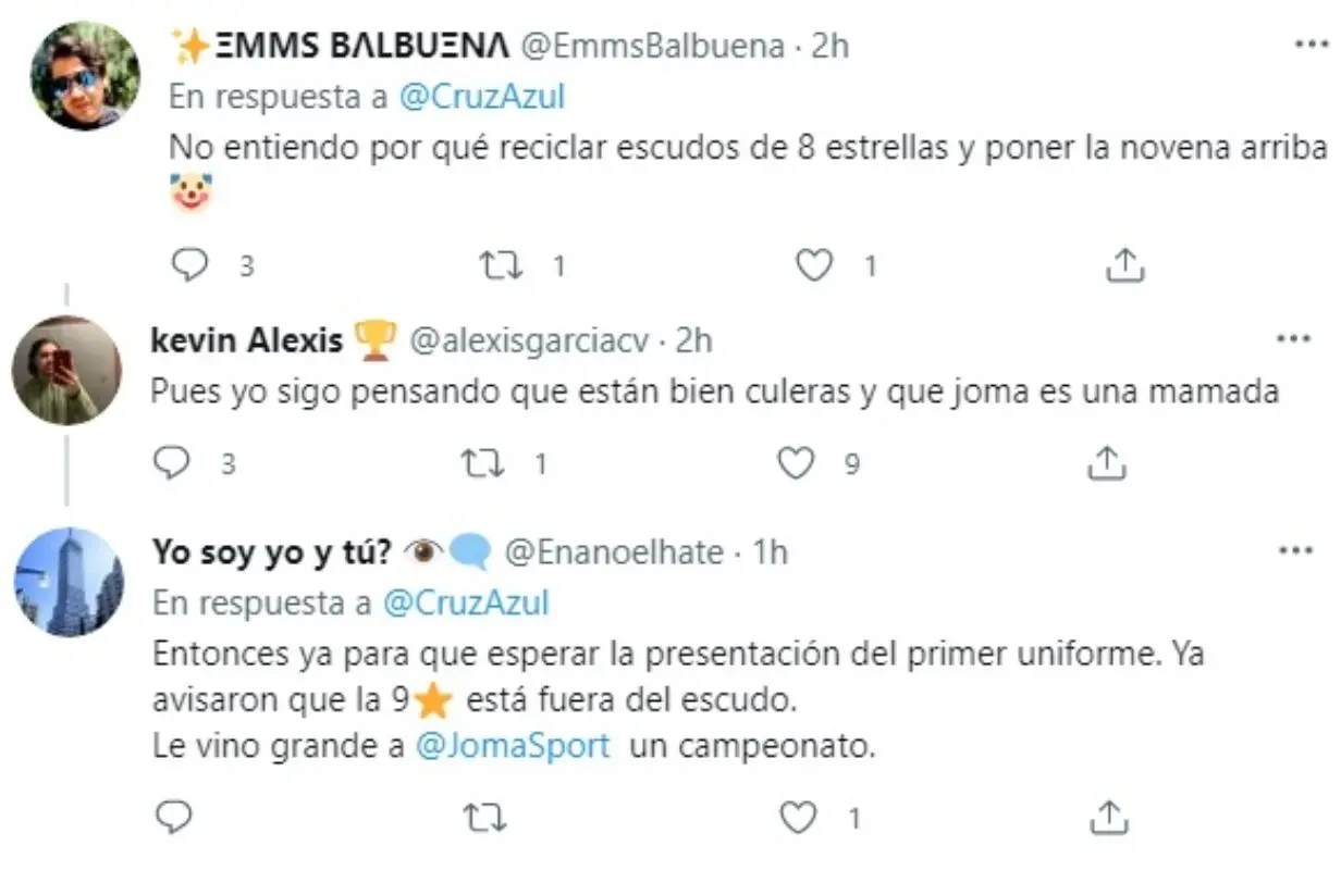 La afición celeste reprobó el diseño del escudo de la playera. Foto Twitter