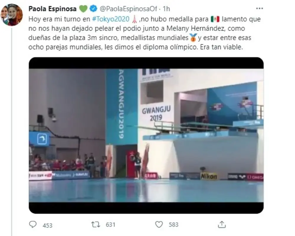 La clavadista desató la polémica luego de compartir su mensaje en sus redes después. Foto Twitter