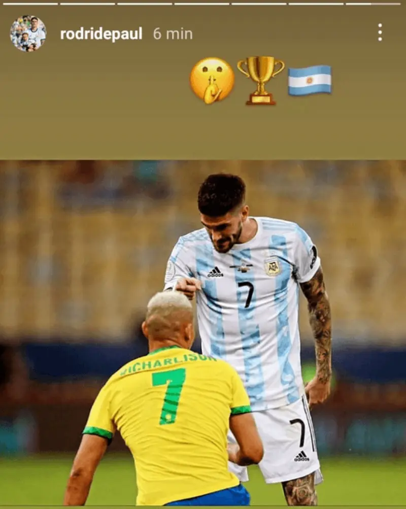 Rodrigo de Paul mandó a callar a Richarlison con su post.