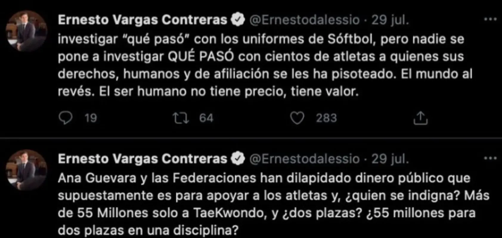 El representante del PES reprueba los tratos que ha dado la Conade a los atletas mexicanos. Foto: Twitter.