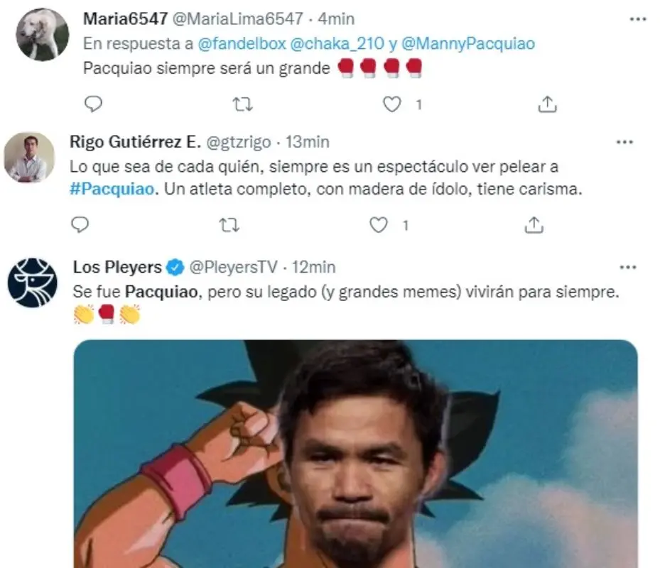 Los usuarios de las redes sociales reconocieron la trayectoria del boxeador filipino. Foto: Twitter.