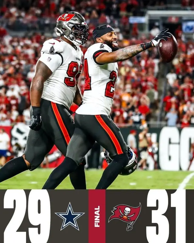 Con polémica sobre la recta final del encuentro, el equipo de Tom Brady sumó su primer triunfo del 2021. Foto: Instagram buccaneers