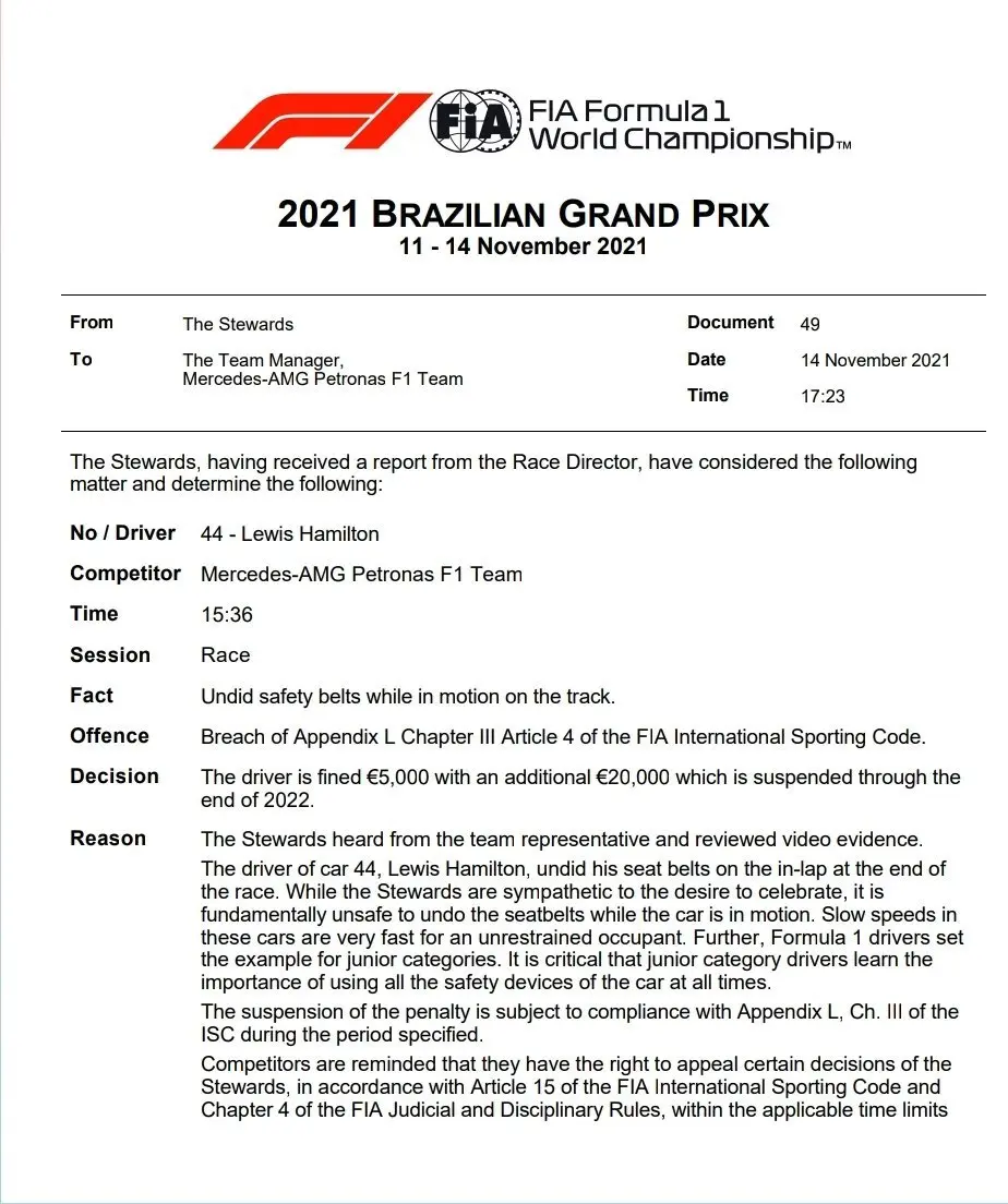Comunicado de la FIA
