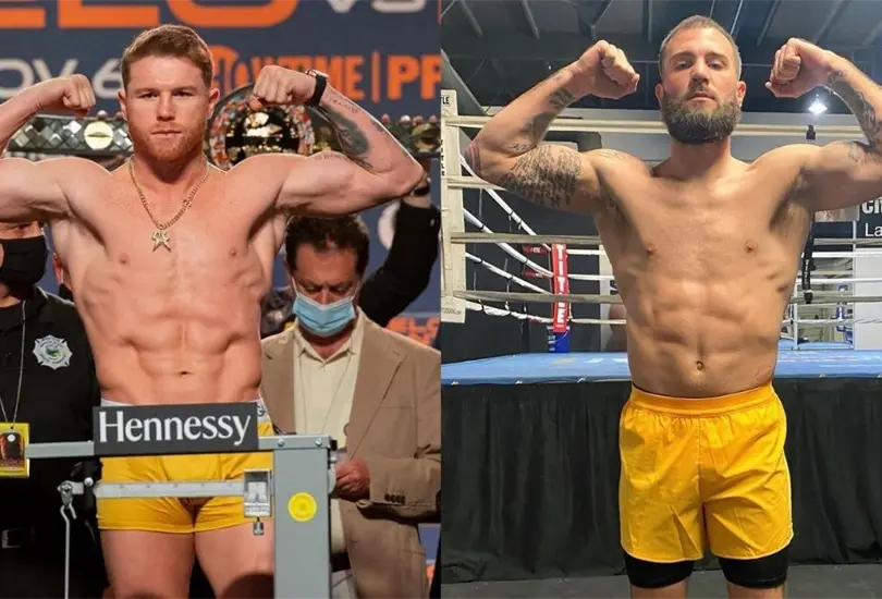 Canelo y Plant se dijeron sus cosas en la b&aacute;scula, pero no pas&oacute; a mayores