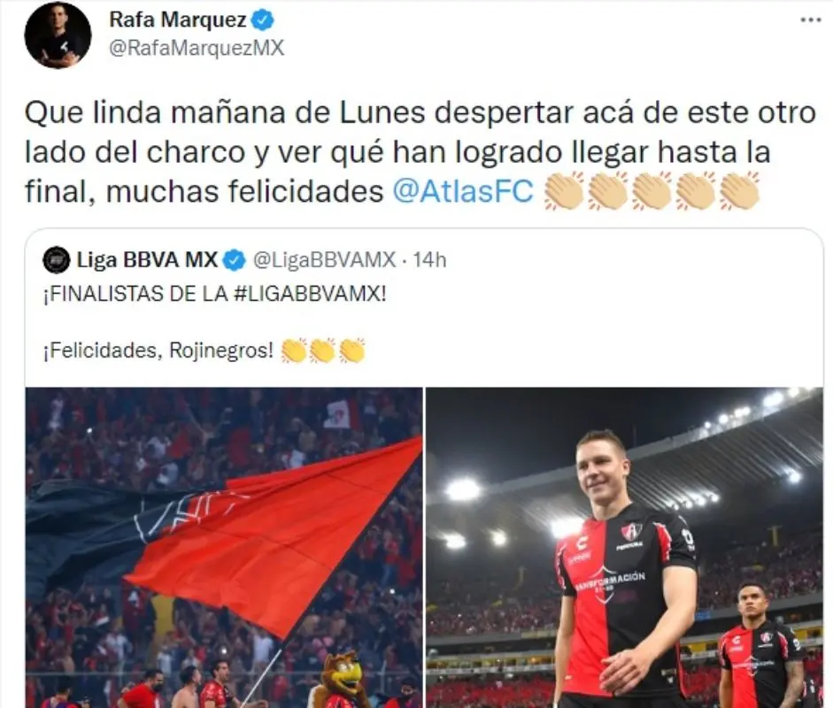 El 'Káiser' envió sus felicitaciones por redes sociales. Foto: Twitter @Rafamarquezmx.