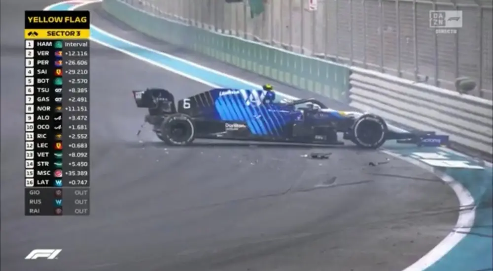 El piloto de F1, Nicholas Latifi, tuvo un accidente y por esto provocó la salida del safety car.