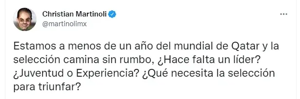 Christian Martinoli cuestionó el funcionamiento del Tri. Foto: Twitter @martinolimx