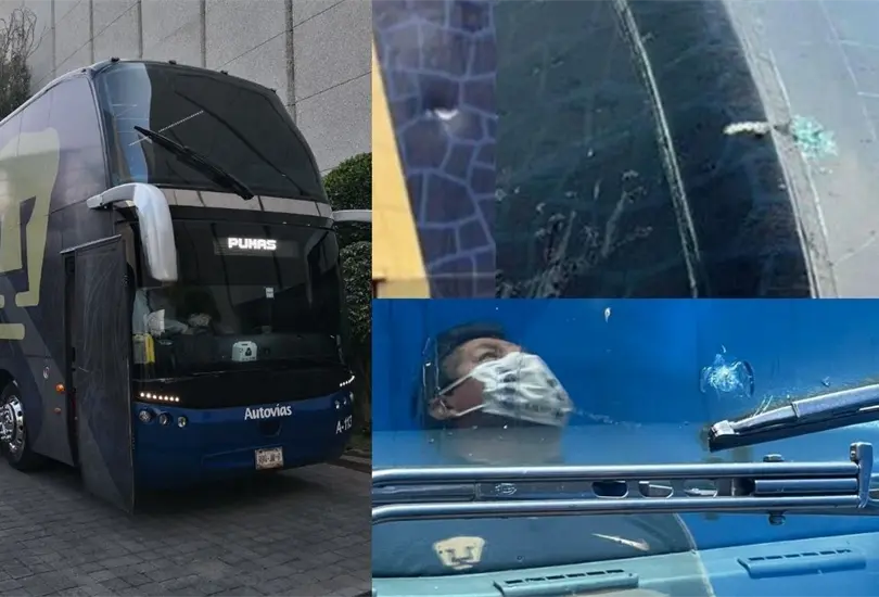 Apedrean camión de Pumas en su llegada al Estadio Jalisco Apedrean camión de Pumas en su llegada al Estadio Jalisco