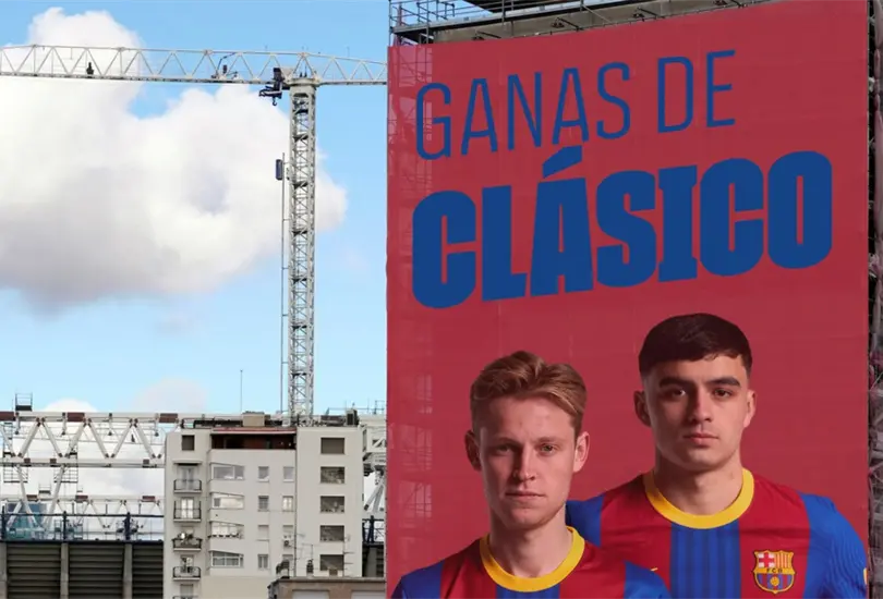 Barcelona coloca manta a espaldas del Santiago Bernabéu previo al Clásico Barcelona coloca manta a espaldas del Santiago Bernabéu previo al Clásico