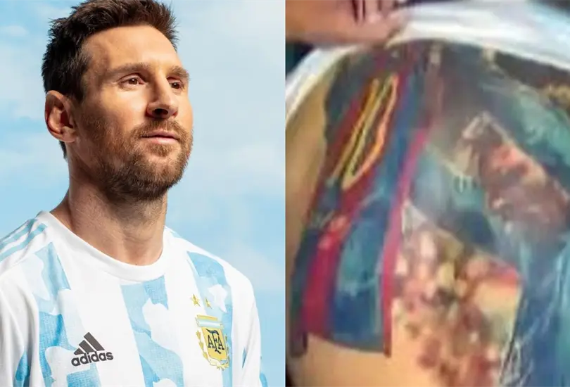 Fan brasileño muestra tatuaje de Messi en la espalda y el argentino queda sorprendido Fan brasileño muestra tatuaje de Messi en la espalda y el argentino queda sorprendido
