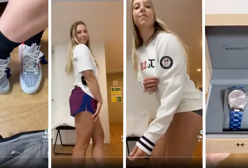 Atleta estadounidense presume sus uniformes para Juegos Olímpicos Atleta estadounidense presume sus uniformes para Juegos Olímpicos
