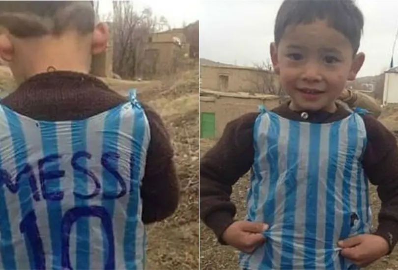 S&aacute;lvenme de esta situaci&oacute;n, dice ni&ntilde;o afgano que us&oacute; jersey de pl&aacute;stico con el nombre de Messi