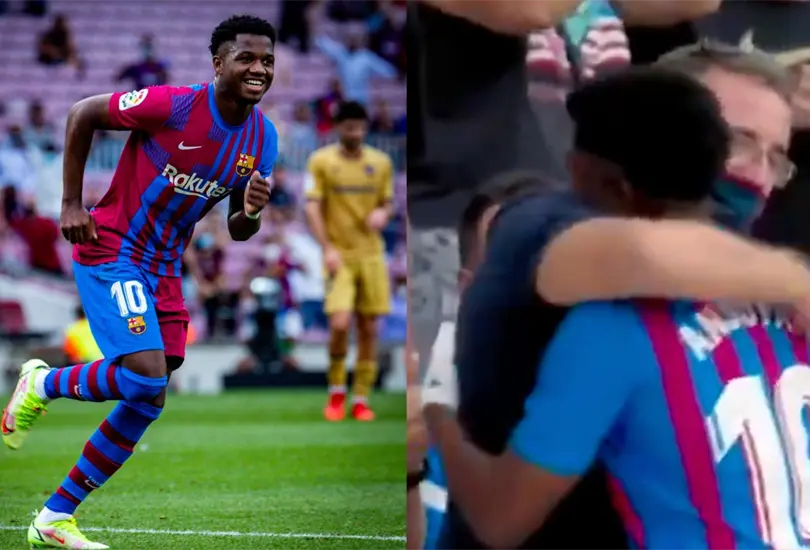 Fati anota en su regreso a las canchas y lo celebra con el doctor del Bar&ccedil;a