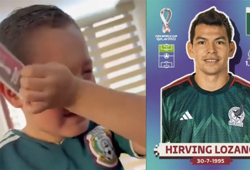 Un ni&ntilde;o llor&oacute; de emoci&oacute;n tras conseguir la estampa de Hirving Chucky Lozano.