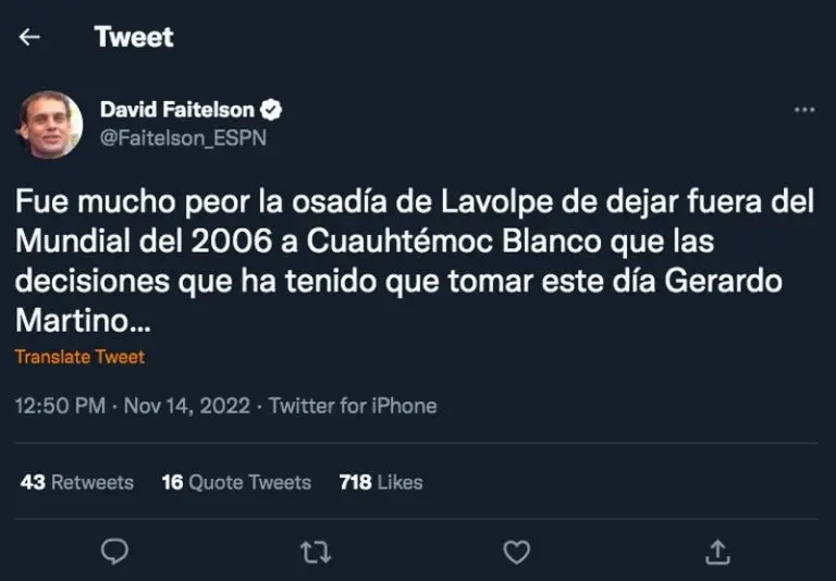 David Faitelson aseguró que la ausencia de Cuauhtémoc Blanco en 2006 fue peor que la de Lainez en 2022