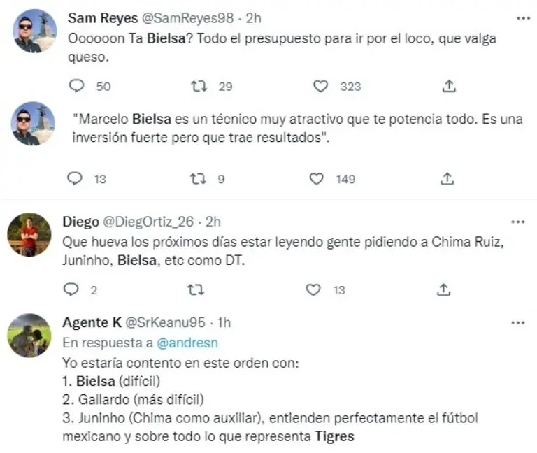 Marcelo Bielsa es el técnico que quiere la afición de Tigres para el Clausura 2023. Foto: Captura de pantalla.