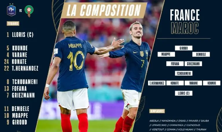 Alineación de Francia para enfrentar a Marruecos - @equipedefrance