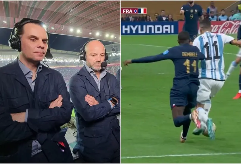 Christian Martinoli y Luis Garc&iacute;a comandan los reclamos al &aacute;rbitro despu&eacute;s del penal a &Aacute;ngel Di Mar&iacute;a. 