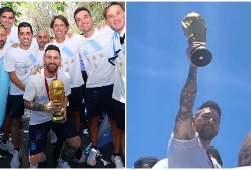 Los jugadores de Argentina habr&iacute;an celebrado frente a sus aficionados con una r&eacute;plica de la Copa del Mundo.