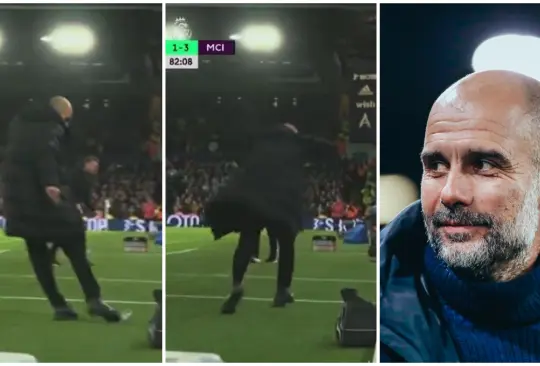 Pep Guardiola protagonizó un momento divertido después de que golpeó a un miembro de la banca tras patear una botella en victoria del Manchester City.