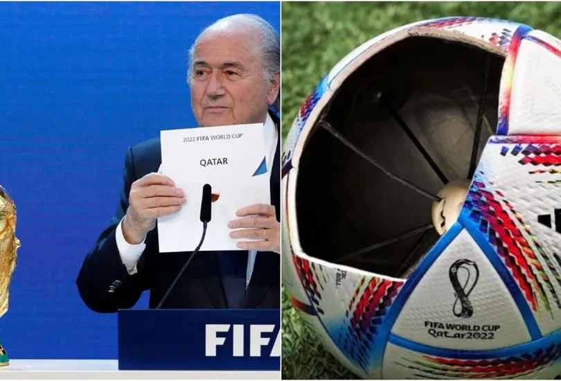 Joseph Blatter, el entonces presidente de la FIFA, cuando anunci&oacute; la sede del Mundial 2022 y el bal&oacute;n oficial Al Rihla. 
