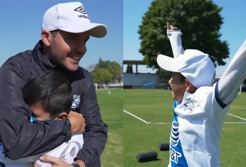 Puebla encuentra a ni&ntilde;o aficionado que llor&oacute; tras juego ante Atlas y lo re&uacute;ne con el equipo