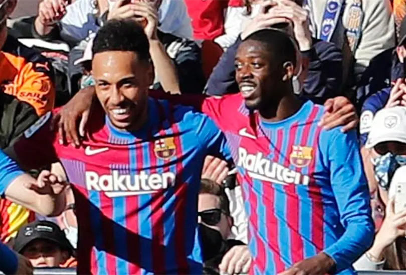 Aubameyang y Demb&eacute;l&eacute; brillan en la goleada del Barcelona sobre el Valencia