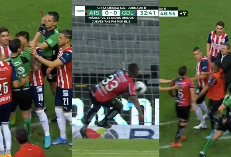 Gol anulado, pelea y expulsiones, as&iacute; el primer tiempo entre Atlas y Chivas