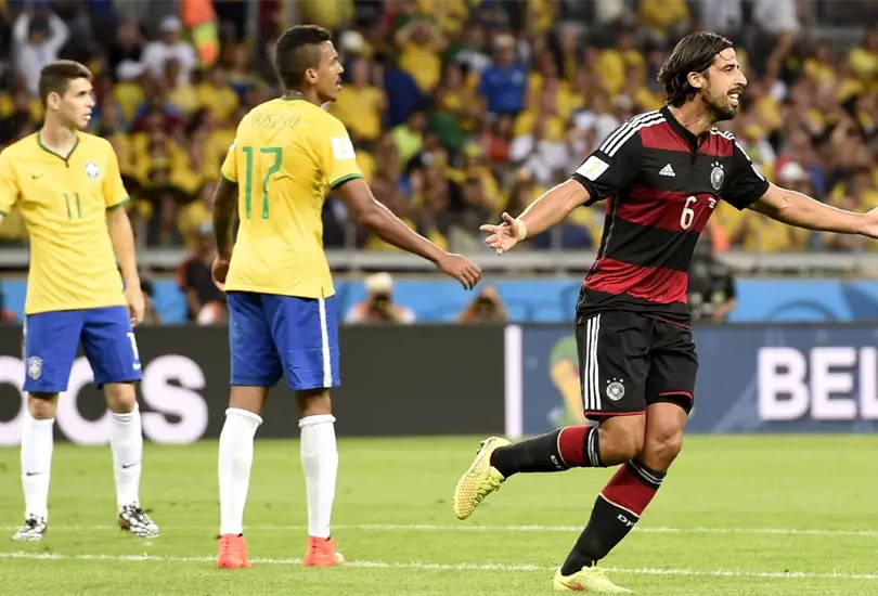 Sami Khedira celebra su tanto en la goleada 7-1 de Alemania sobre Brasil en el Mundial del 2014