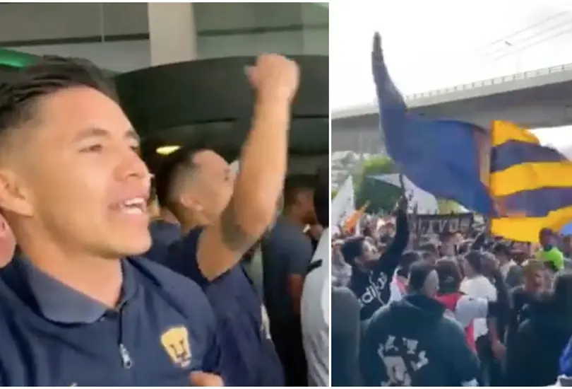 Efra&iacute;n Velarde, jugadores y cuerpo t&eacute;cnico recibieron serenata de la afici&oacute;n de Pumas. 