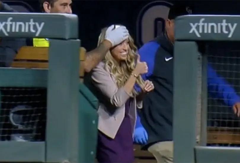 Kelsey Wingert al momento de sufrir un golpe a 153 kil&oacute;metros por hora.