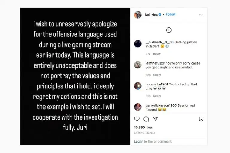 Juri Vips se disculpó en redes sociales - Captura de pantalla